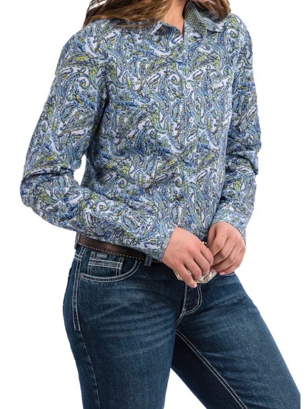 Cinch Button Blue Paisley Sz M NWT
